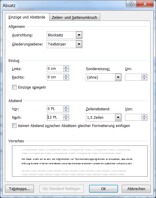 Vorlage &auml;ndern Absatz