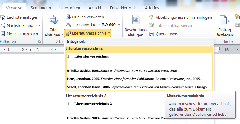 Literaturverzeichnis einf&uuml;gen