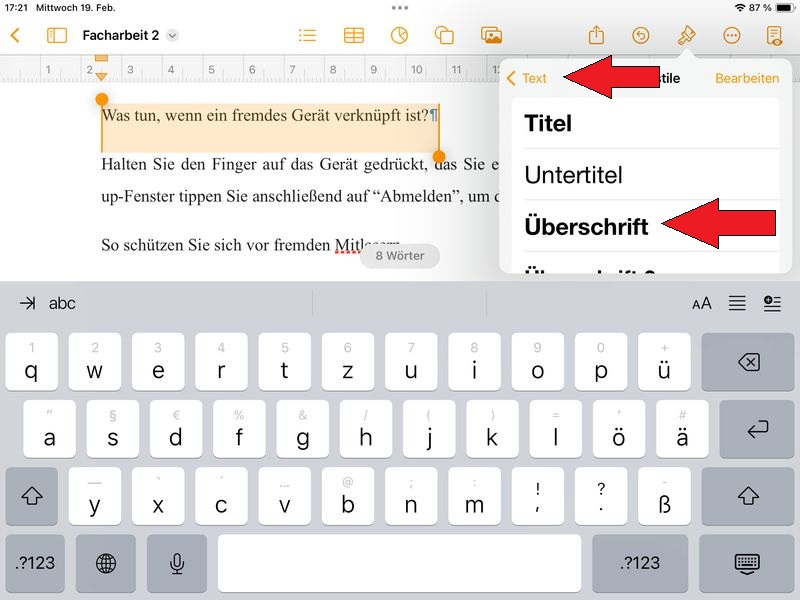 Formatvorlage w&auml;hlen und anpassen