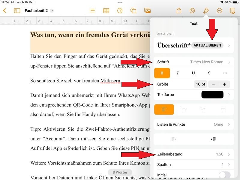 Formatvorlage w&auml;hlen und anpassen