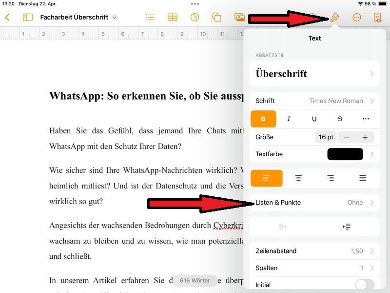 Formatvorlage f&uuml;r &Uuml;berschrift w&auml;hlen